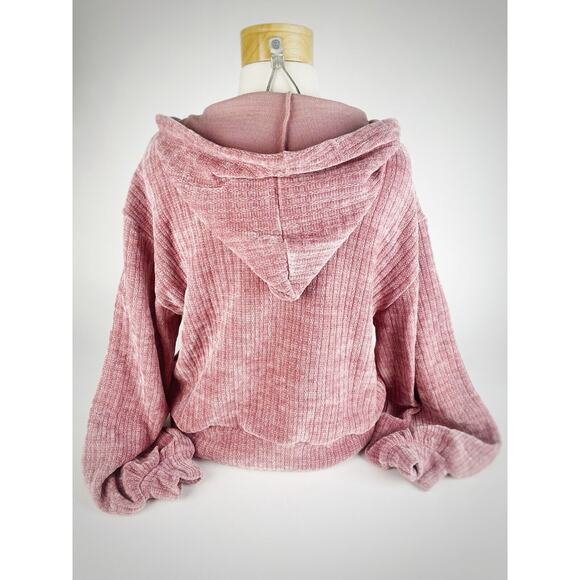 NWT Mauve Pink Chenille V-Neck Hoodie Slouchy Sleeve Relaxed Preppy Boho SZ M - Picture 5 of 7